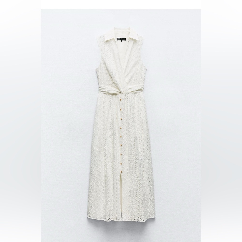 Zara openwork embroidered dress, white size L.